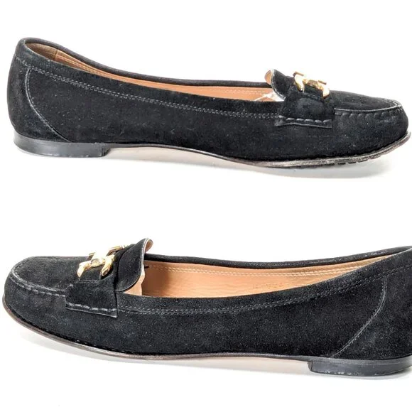 SALVATORE FERRAGAMO Gancini Suede Loafers Women's Loafers 10.5